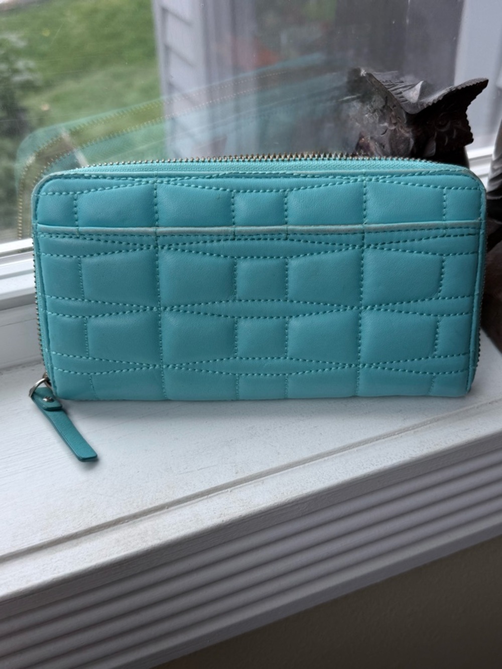kate spade Teal Quilted Zip Wallet with Logo Plaque - Picture 3 of 13